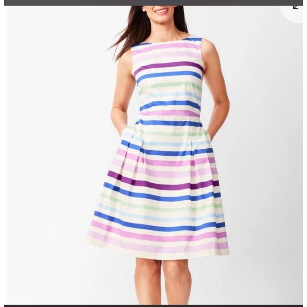 Talbots Womens Preppy Striped Fit and Flare Sleeveless Dress Size 10 Coastal